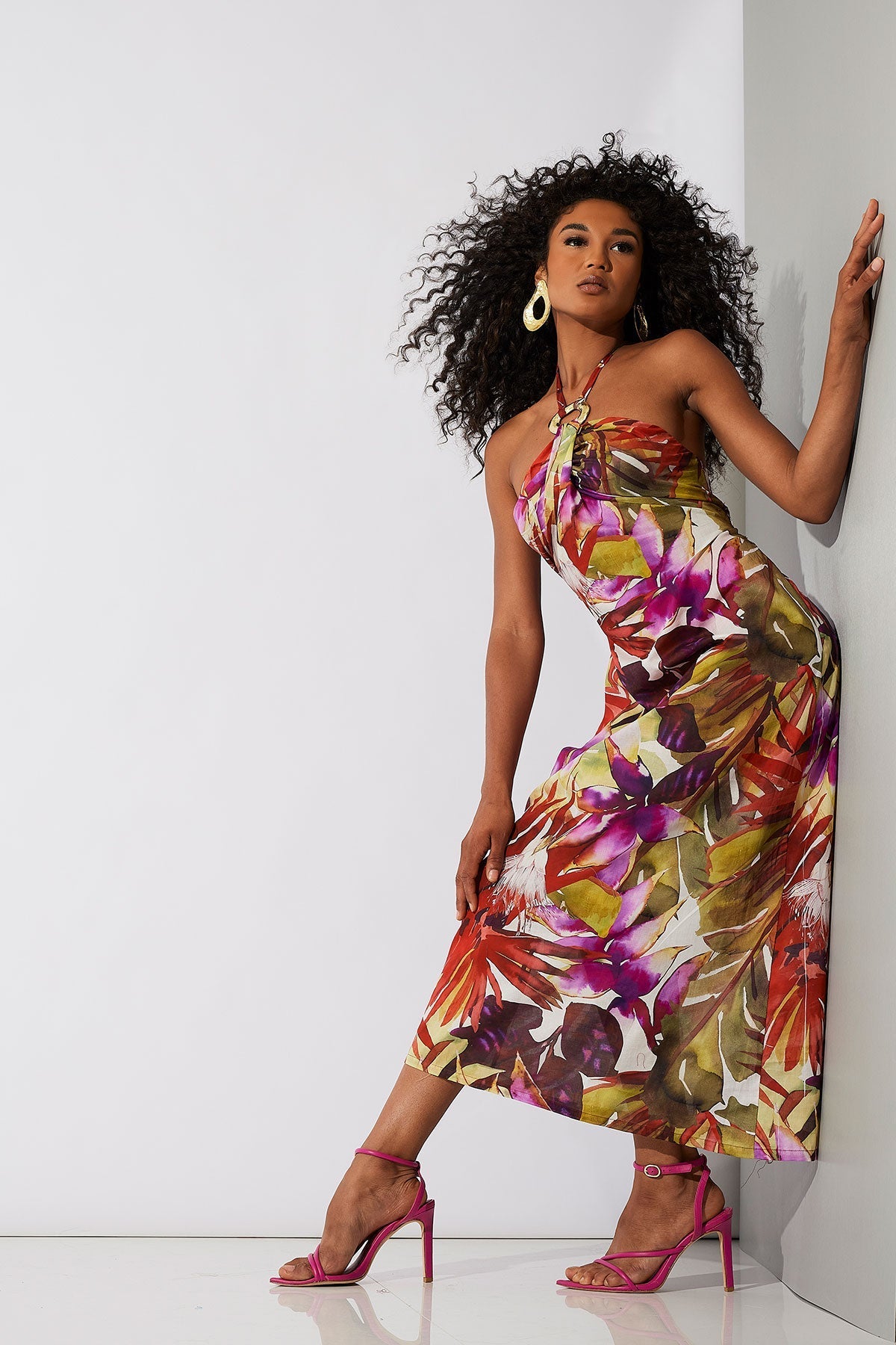 Rainforest Cotton Maxi Halter Dress Multi