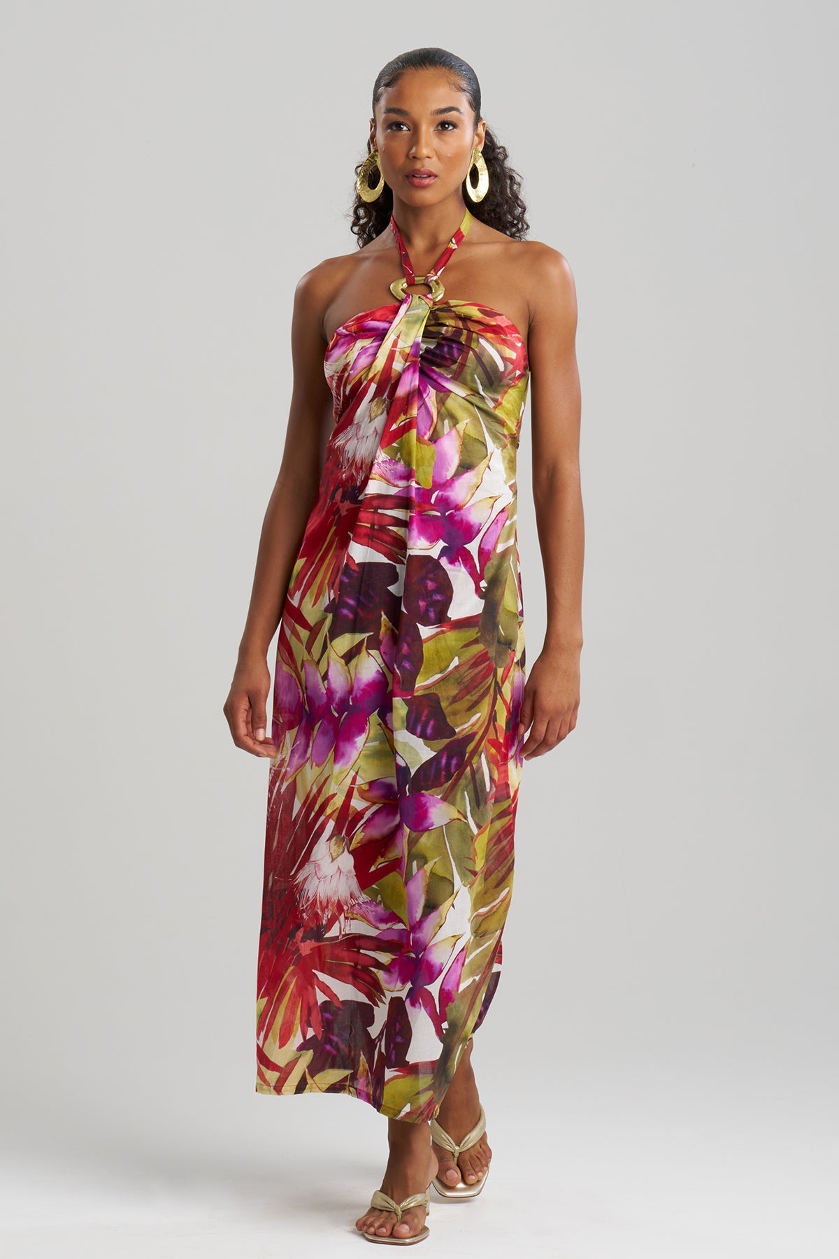 Rainforest Cotton Maxi Halter Dress Multi
