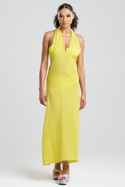 Cotton Gauze Maxi Halter Dress Citron