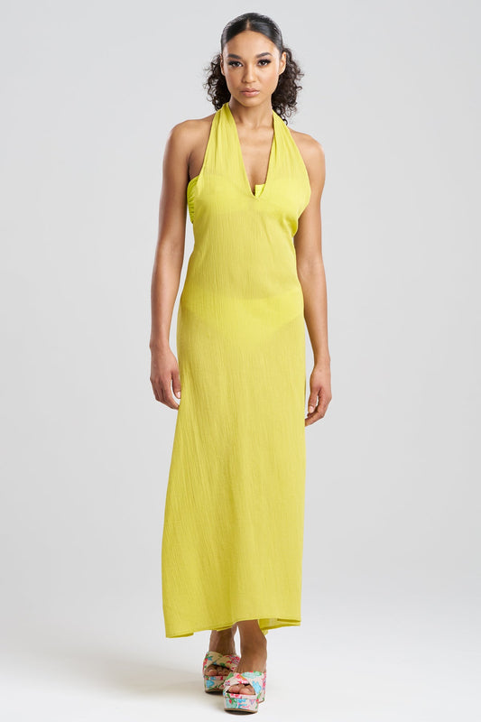 Cotton Gauze Maxi Halter Dress Citron