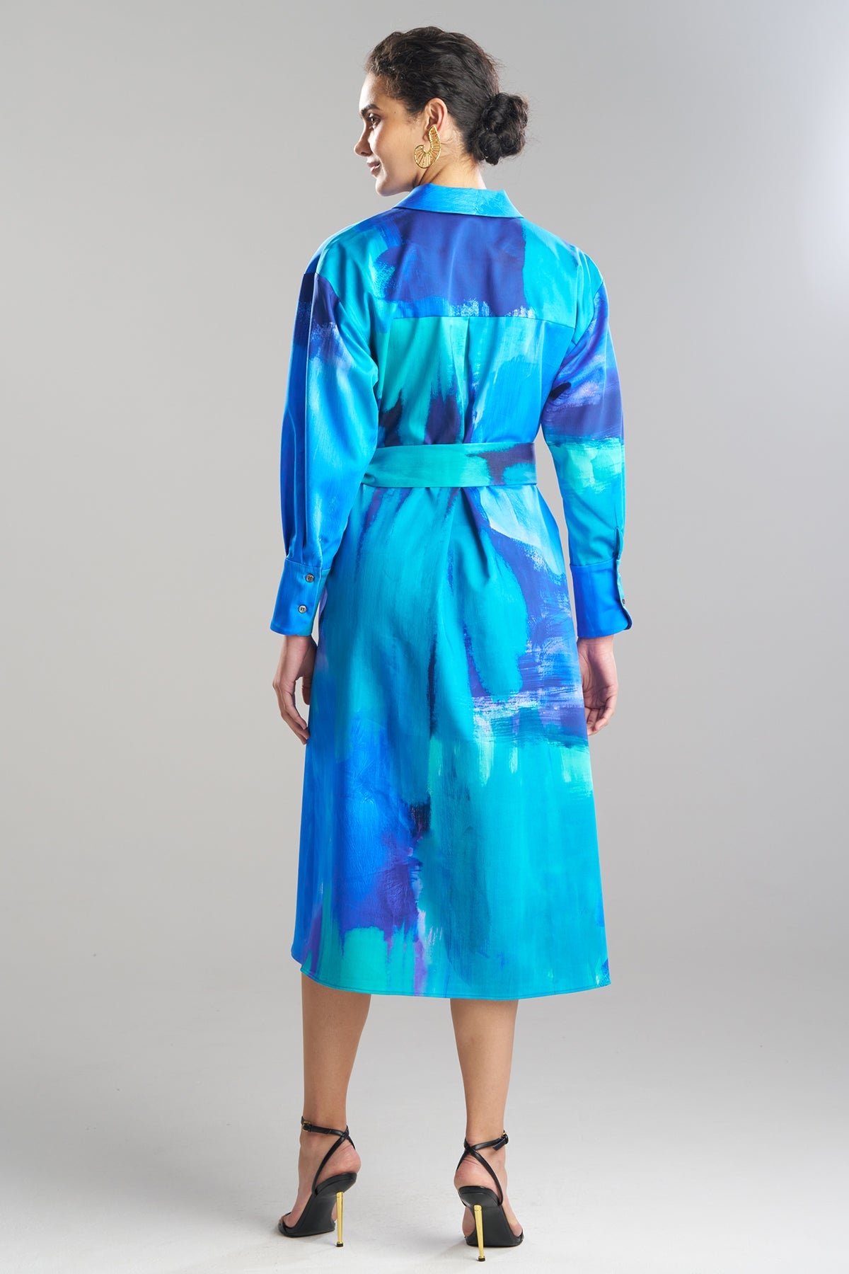 Brushstroke Cotton Chino Oversized Shirtdress Blue