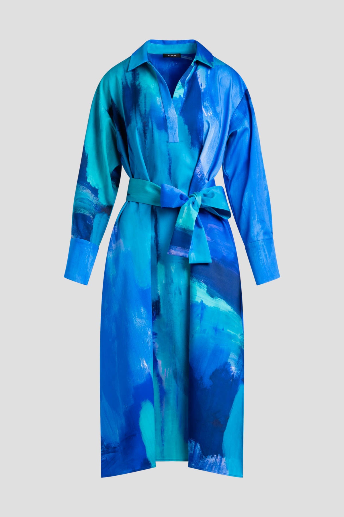 Brushstroke Cotton Chino Oversized Shirtdress Blue