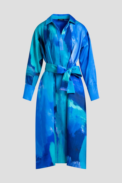 Brushstroke Cotton Chino Oversized Shirtdress Blue