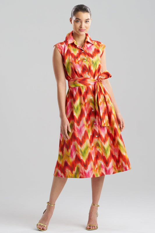 Sorel Ikat Cotton Poplin Sleeveless Shirtdress Multi