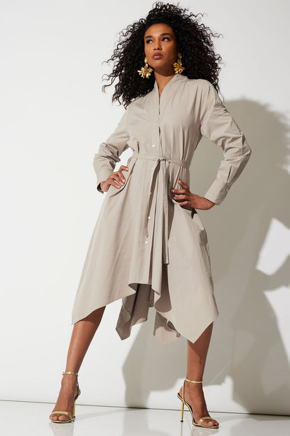 Tech Cotton Taffeta Handkerchief Dress Taupe