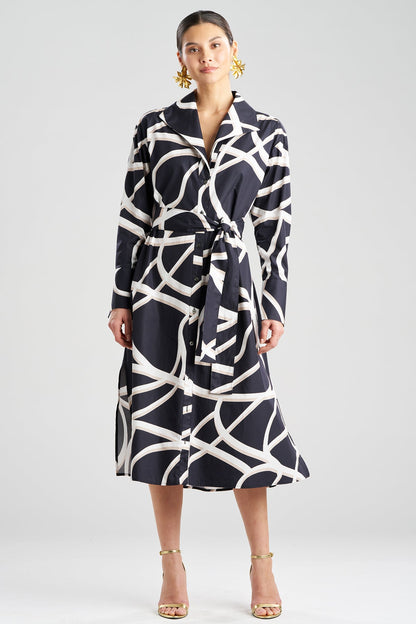 Spiral Cotton Taffeta Oversized Button Down Shirtdress Black/White