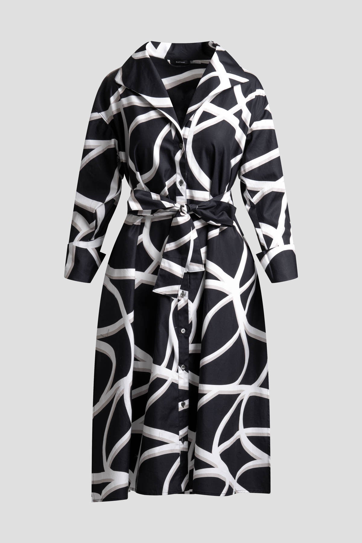 Spiral Cotton Taffeta Oversized Button Down Shirtdress Black/White
