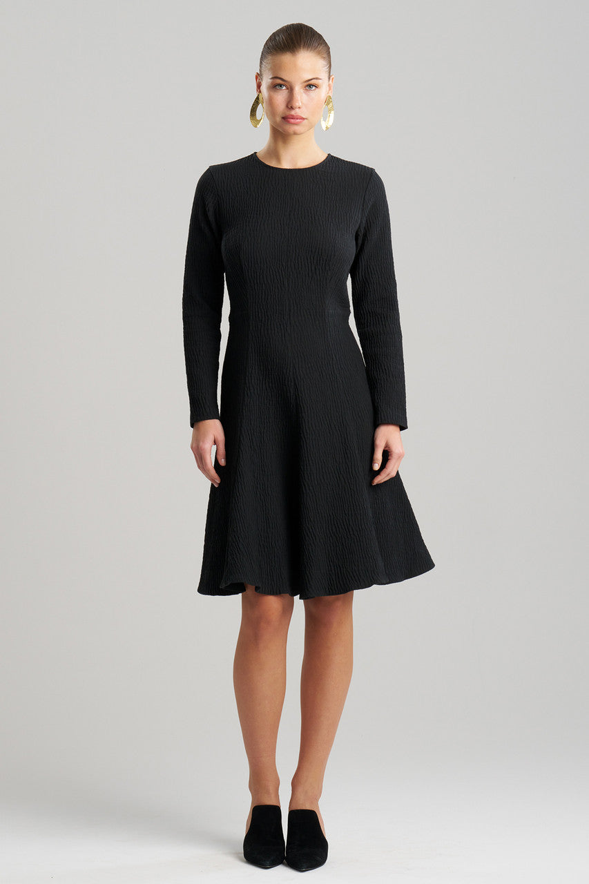 Buy Textured Cotton Jacquard Midi Dress in Black Online Black