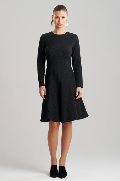 Buy Textured Cotton Jacquard Midi Dress in Black Online Black