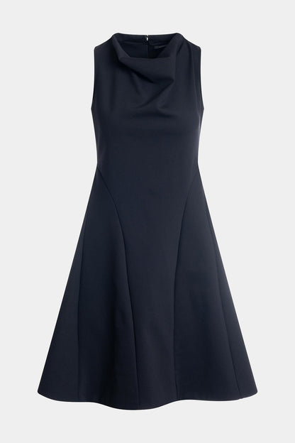 Techno Crepe Fit & Flare Funnel Neck Dress Black