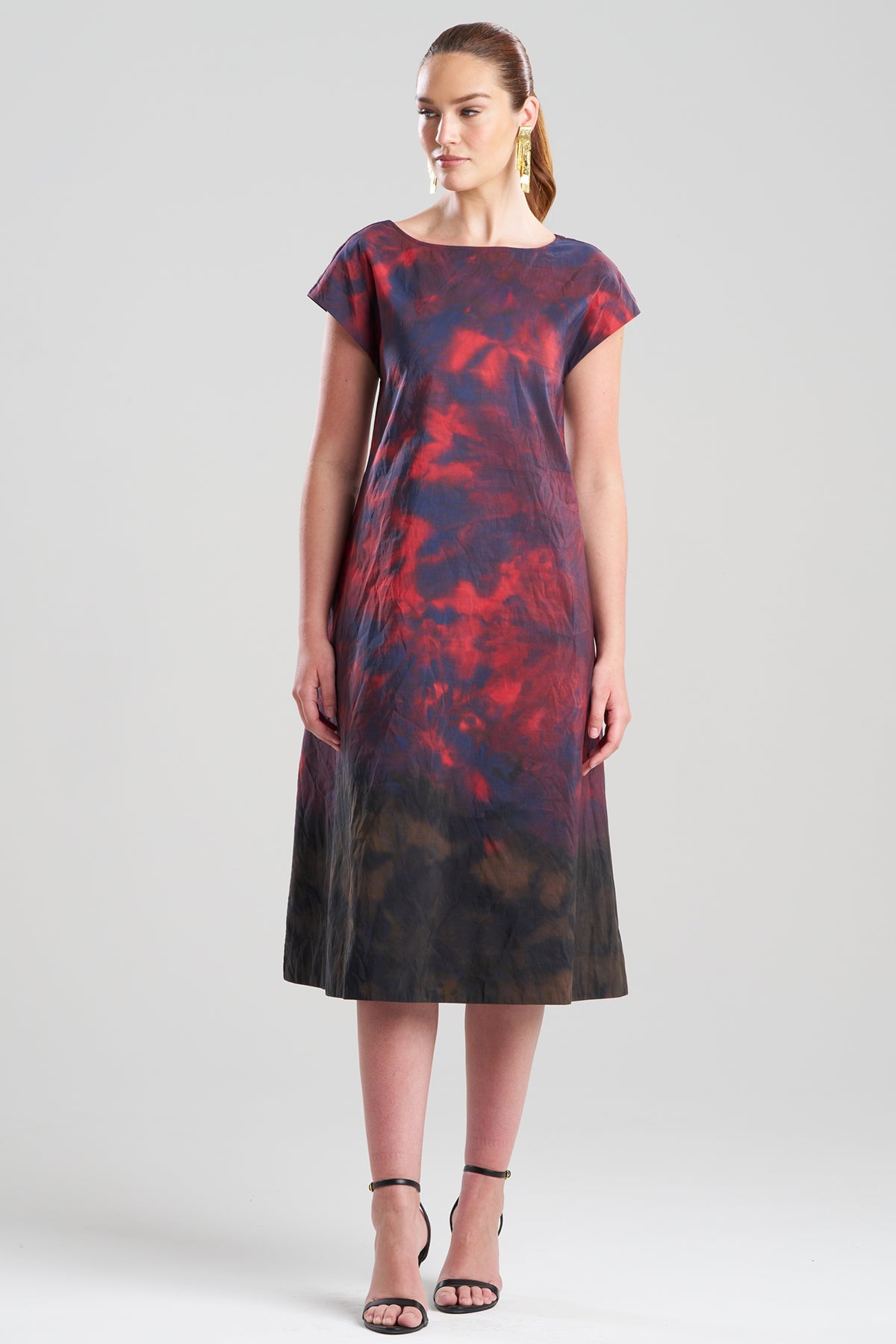 Niji Tie Dye Taffeta Trapeze Dress Red