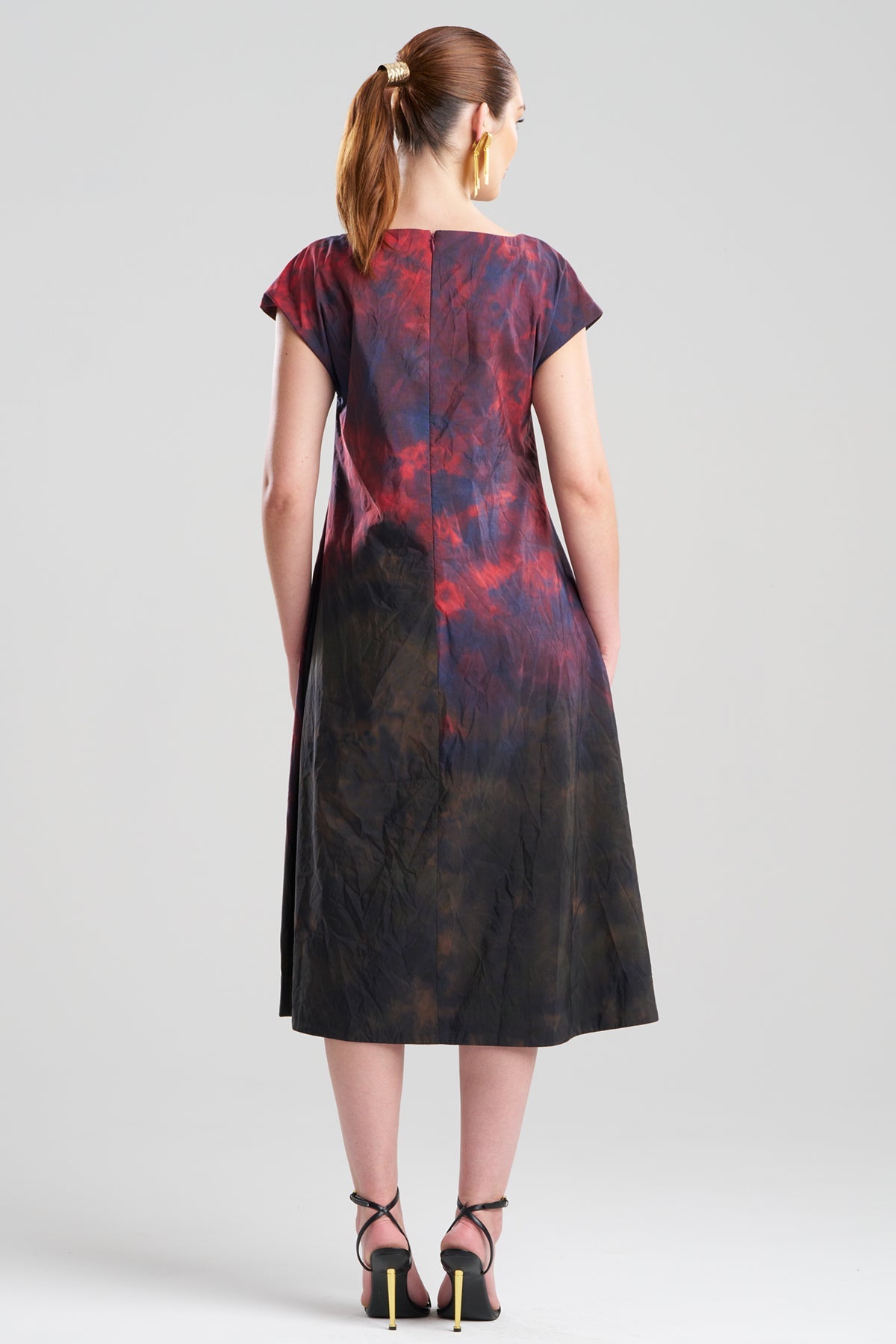 Niji Tie Dye Taffeta Trapeze Dress Red