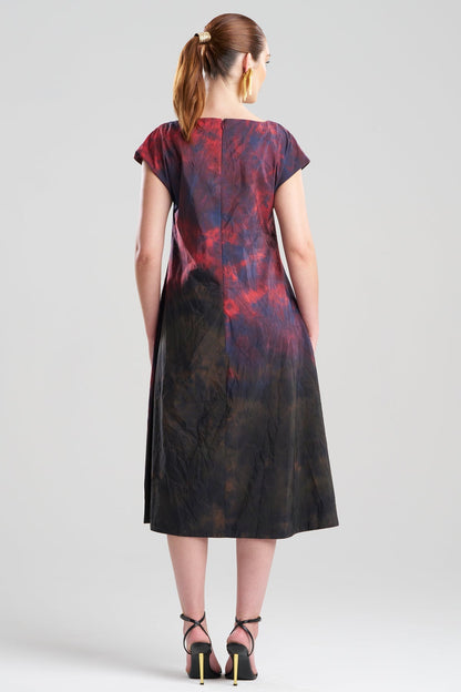 Niji Tie Dye Taffeta Trapeze Dress Red