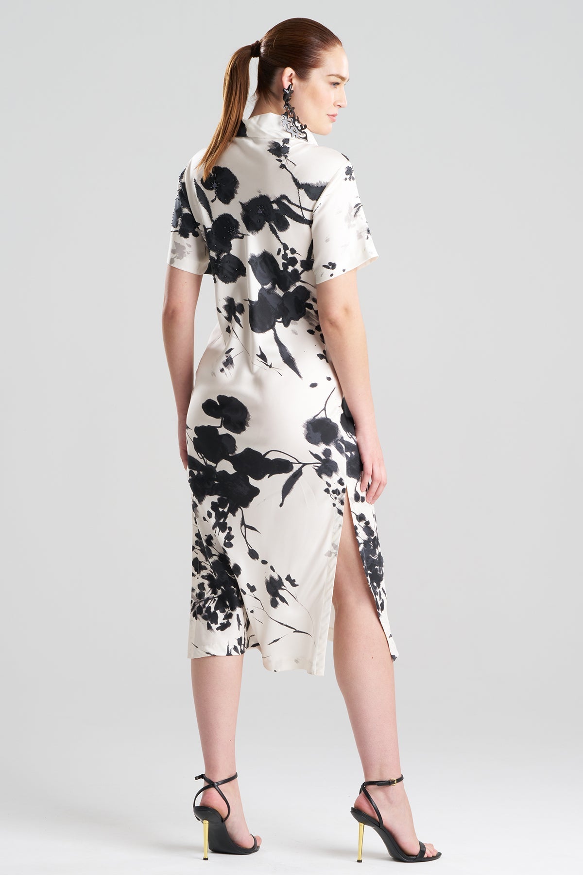 Nara Silk Twill Beaded Column Dress Black/White
