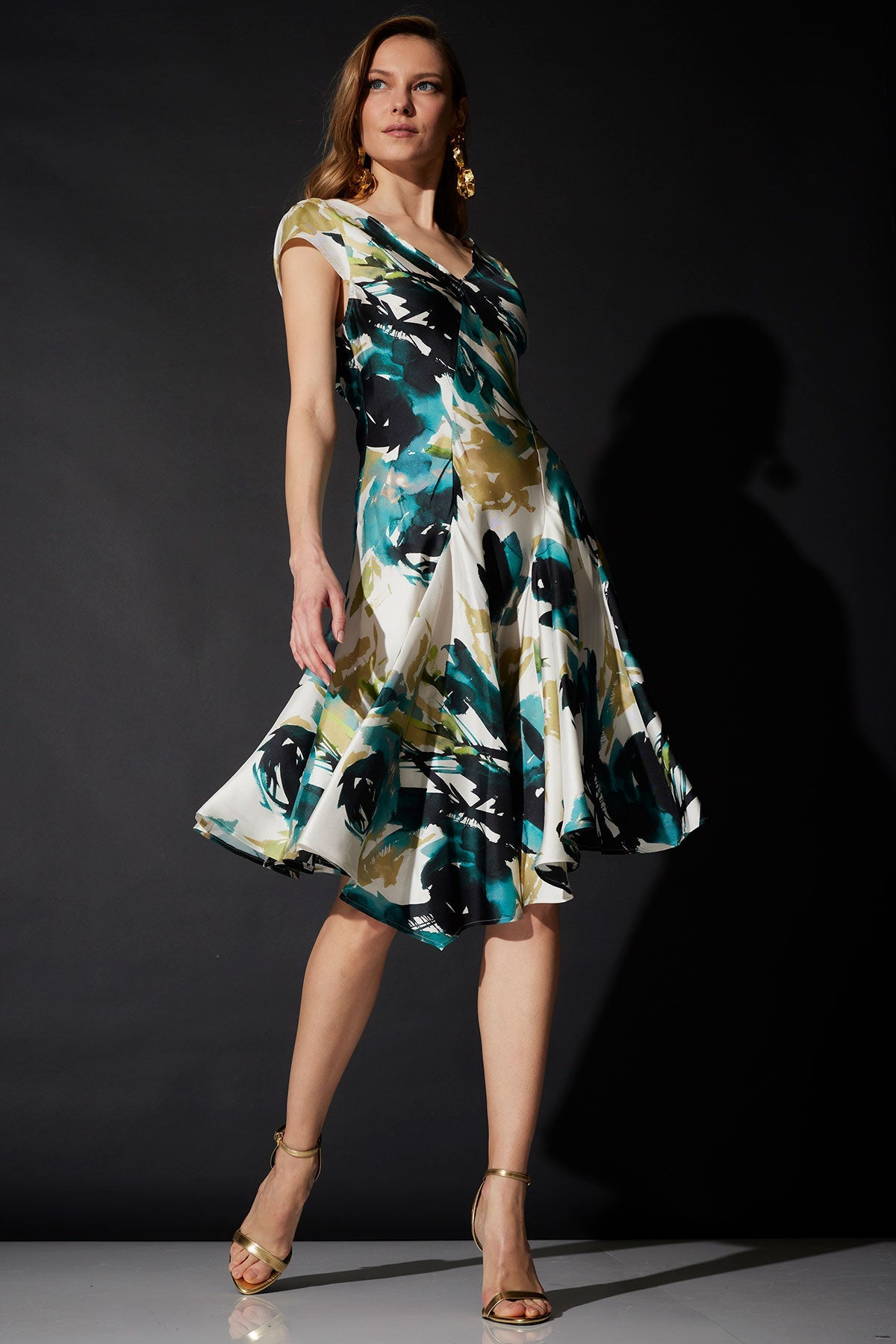 Mira Silk Twill Asymmetric Dress Midnight Teal
