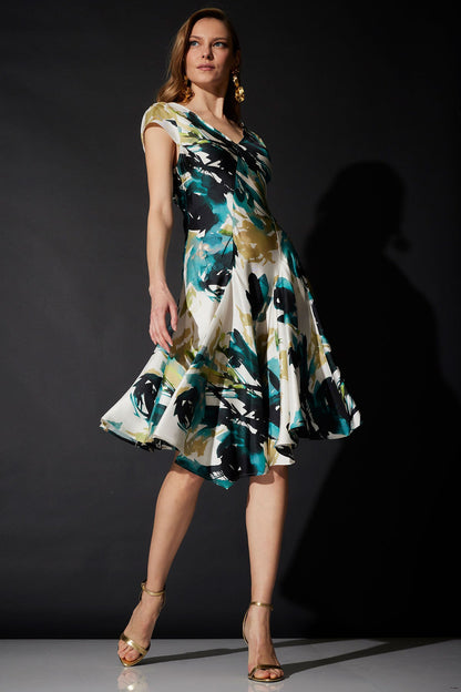 Mira Silk Twill Asymmetric Dress Midnight Teal