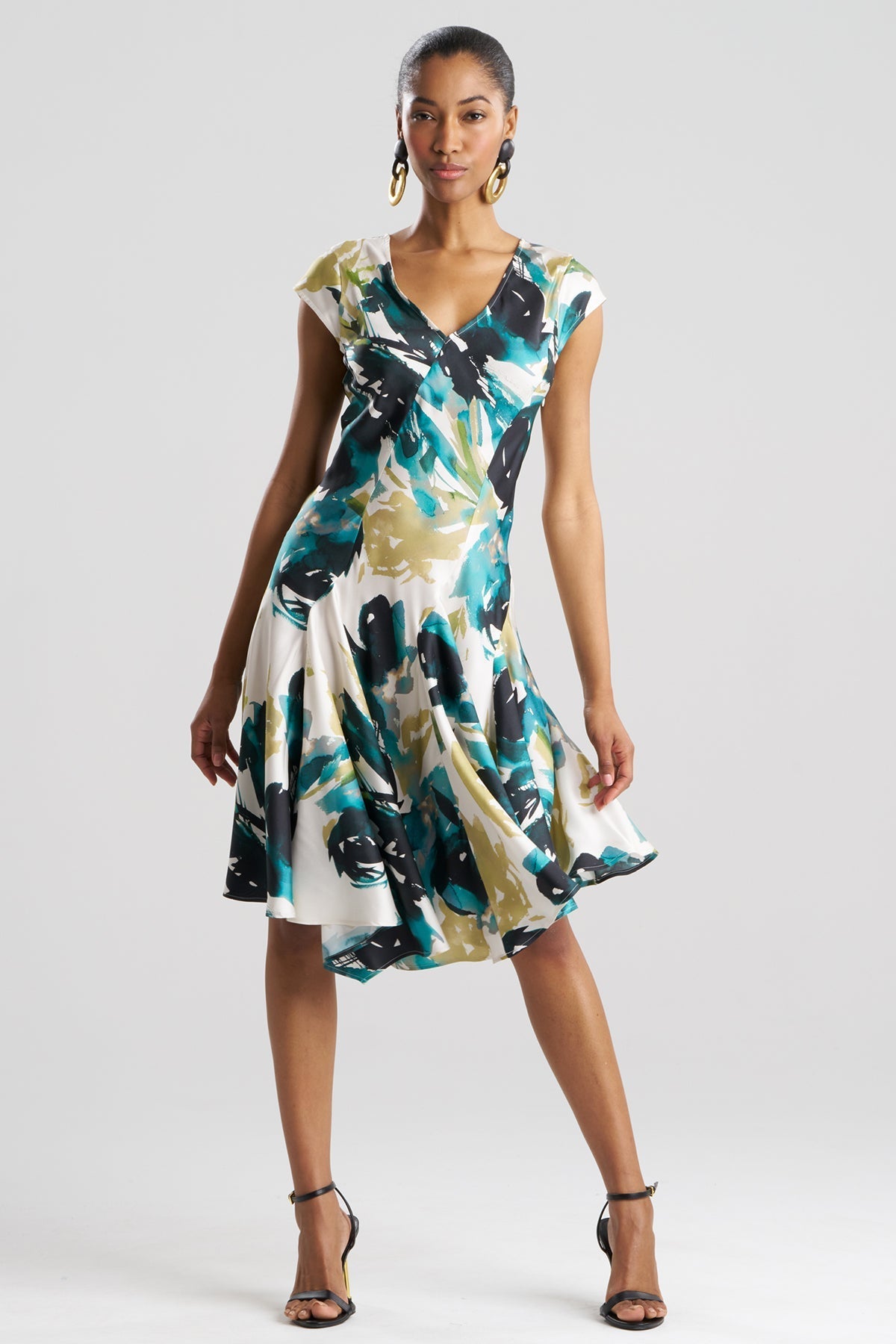 Mira Silk Twill Asymmetric Dress Midnight Teal