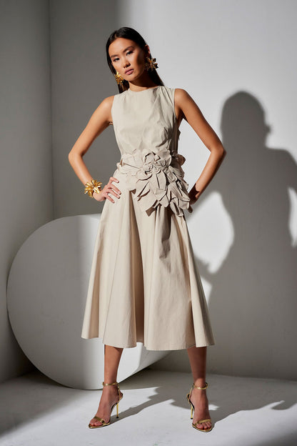 Tech Cotton Taffeta Asymmetrical Seam Dress Beachwood