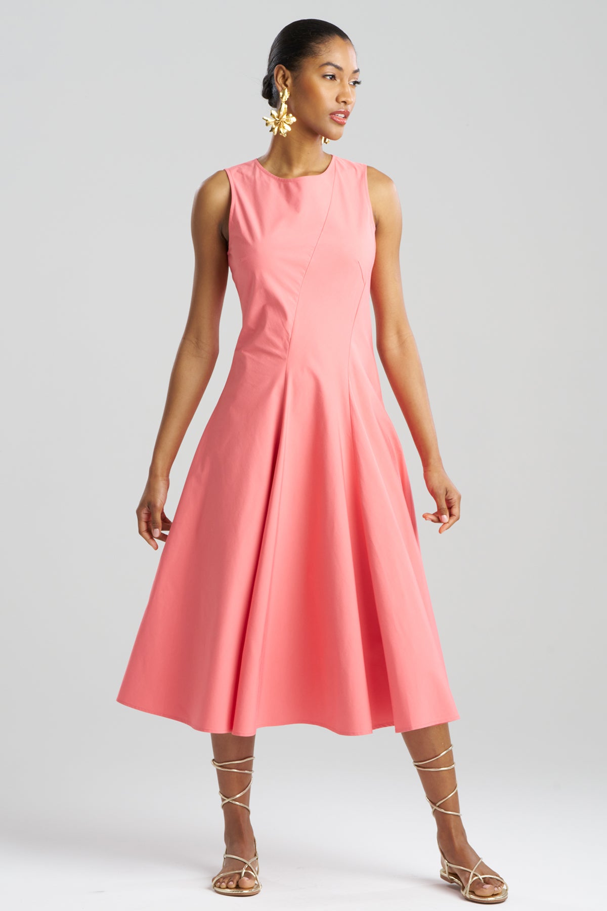 Tech Cotton Taffeta Asymmetrical Seam Dress Flamingo Pink