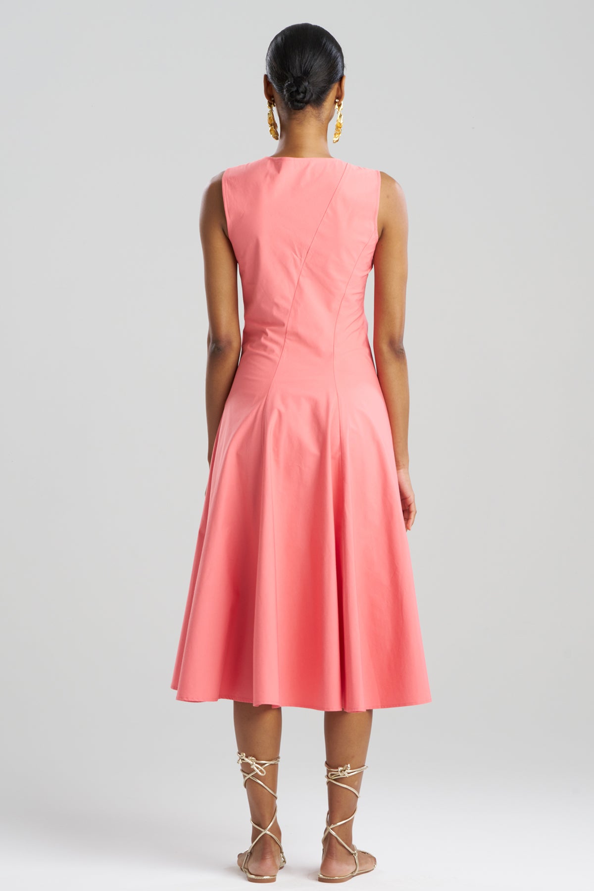 Tech Cotton Taffeta Asymmetrical Seam Dress Flamingo Pink