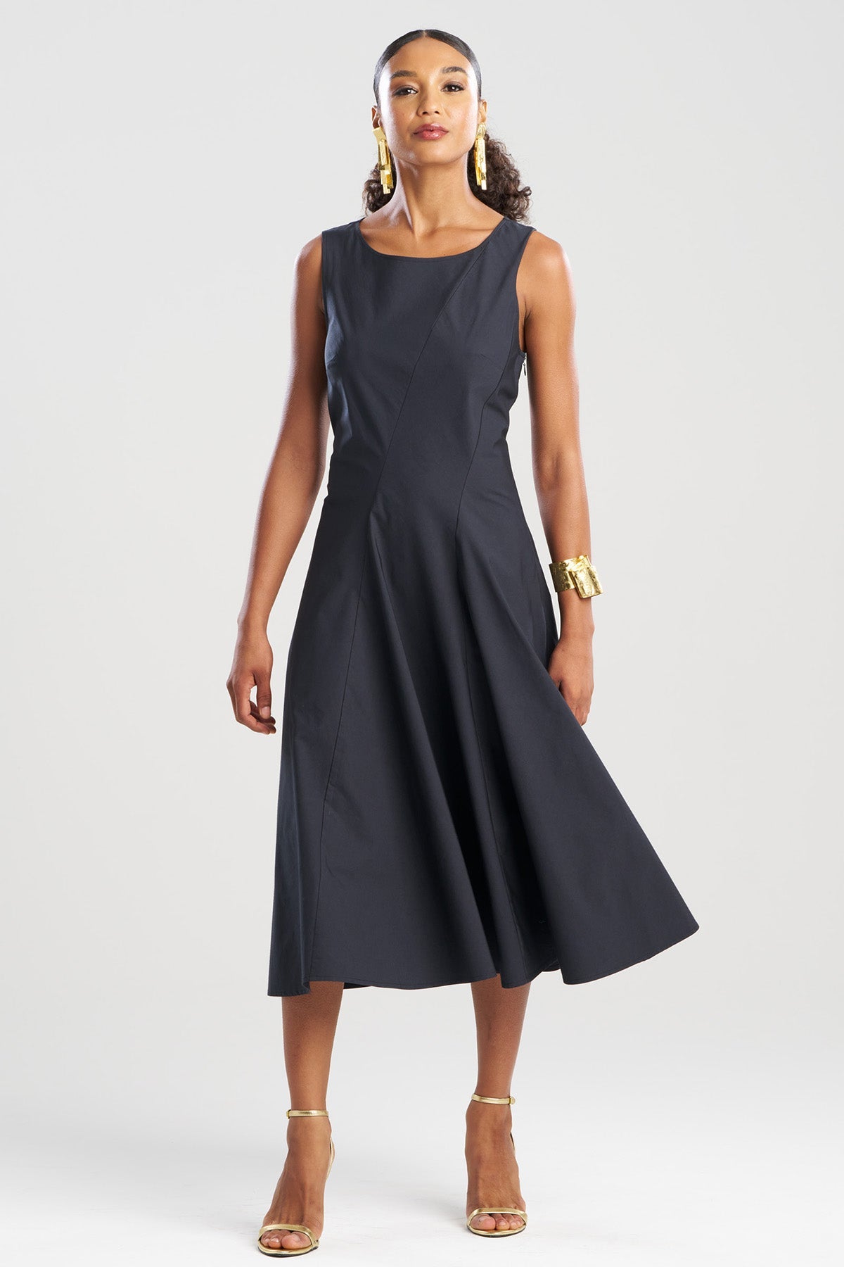 Tech Cotton Taffeta Asymmetrical Seam Dress Black