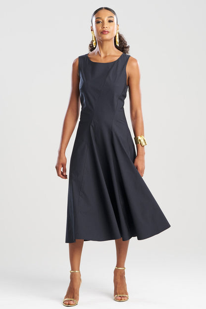 Tech Cotton Taffeta Asymmetrical Seam Dress Black