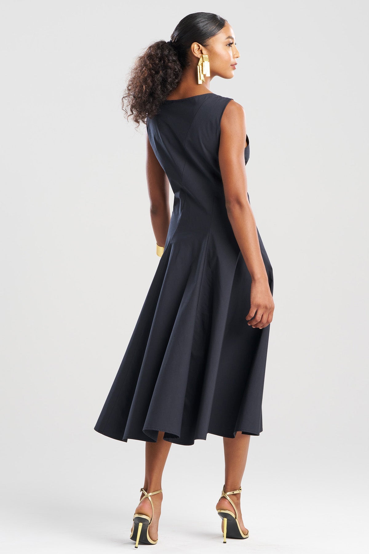 Tech Cotton Taffeta Asymmetrical Seam Dress Black