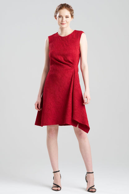 Botanic Textured Jacquard Sleeveless Side Drape Dress Regent Red