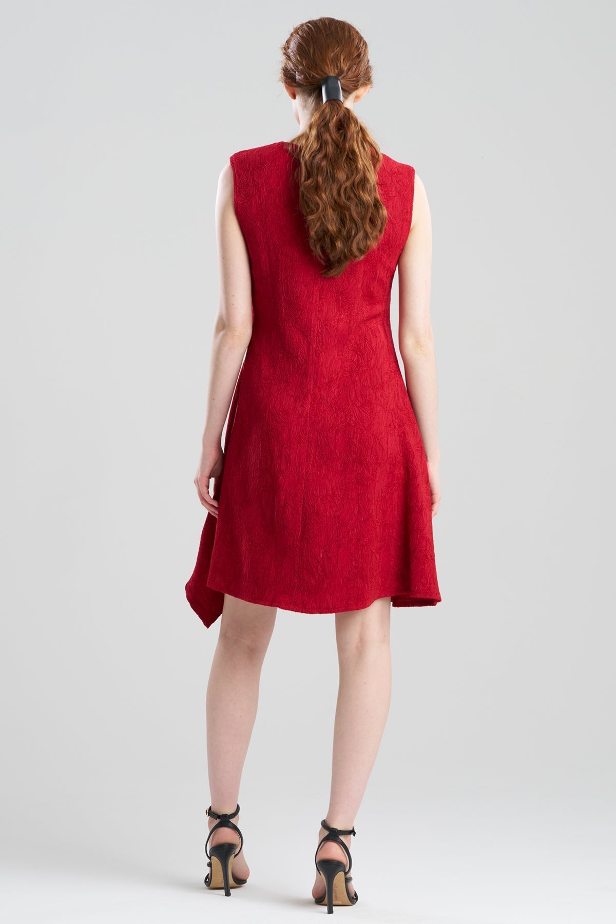 Botanic Textured Jacquard Sleeveless Side Drape Dress Regent Red