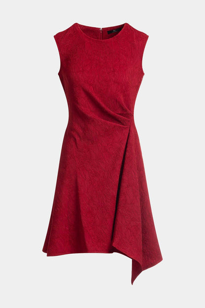 Botanic Textured Jacquard Sleeveless Side Drape Dress Regent Red