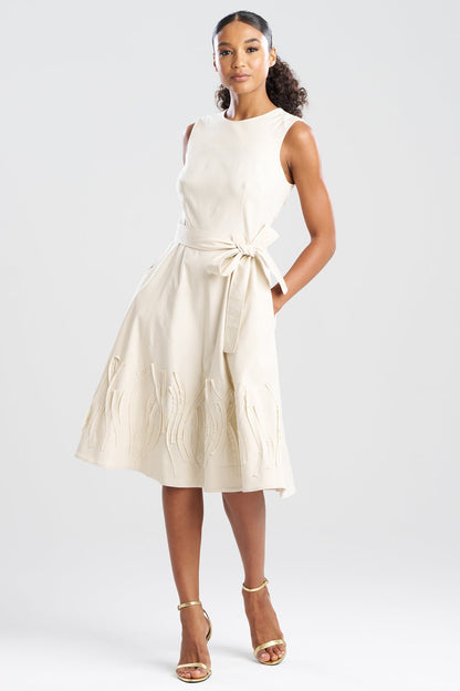 Solid Lightweight Woven Embellished Fit & Flare Dress Sandstone