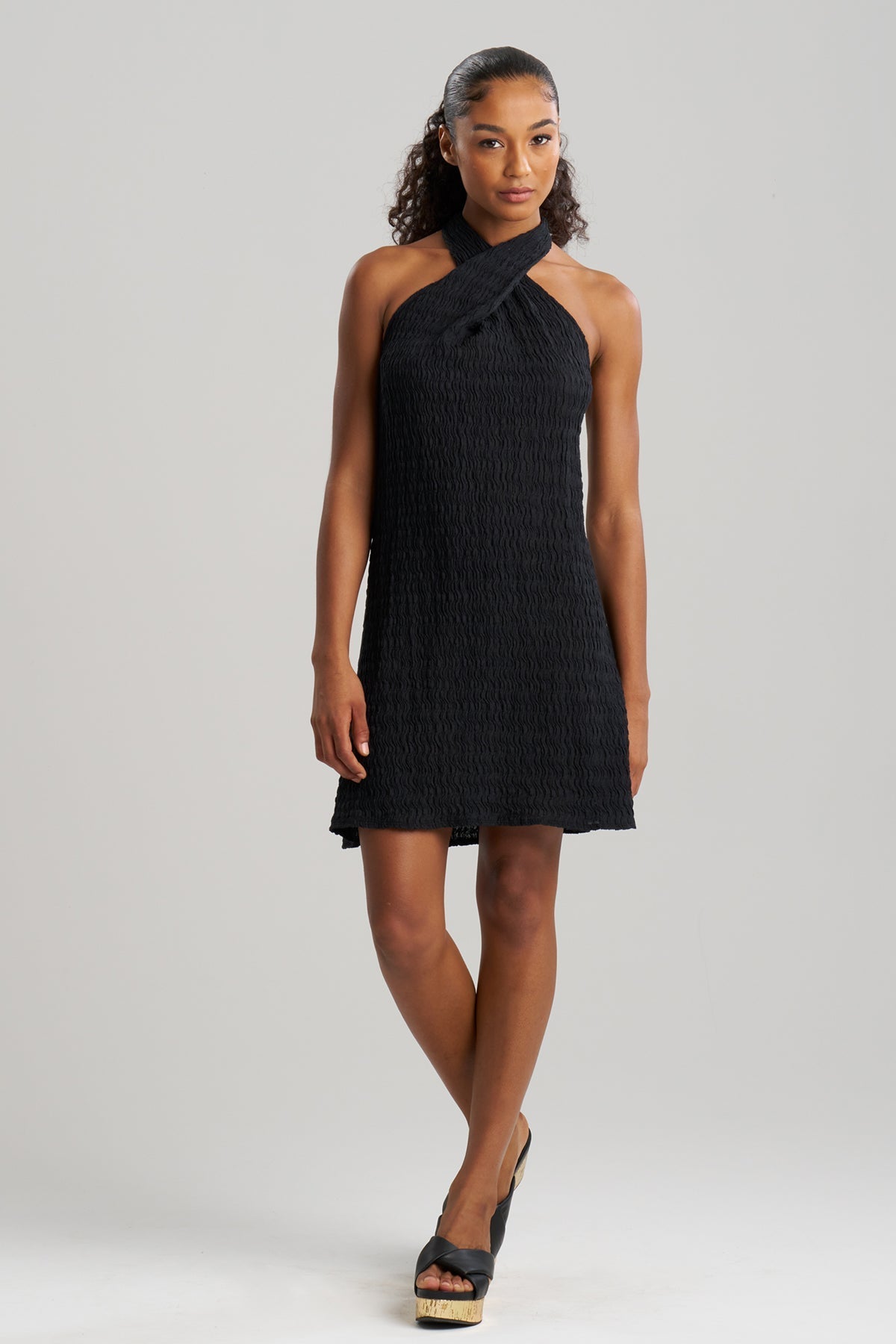 Waves Mini Halter Dress Black