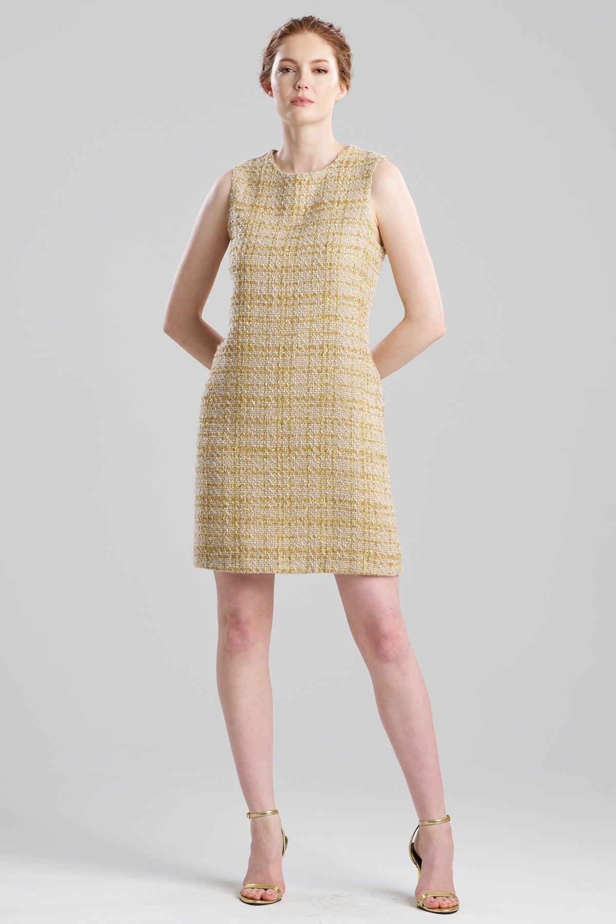 Sparkle Tweed Sleeveless Shift Dress Champagne
