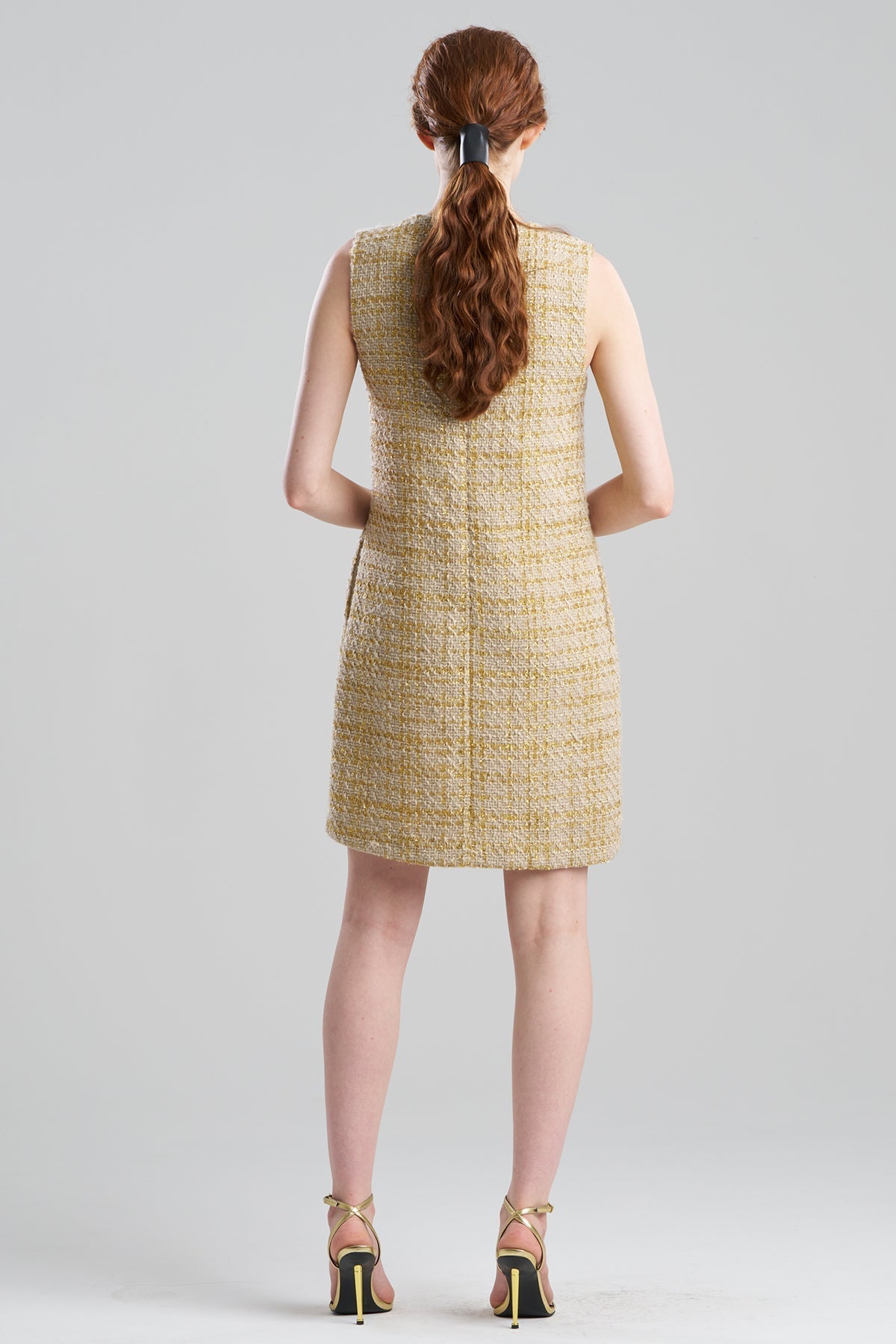 Sparkle Tweed Sleeveless Shift Dress Champagne