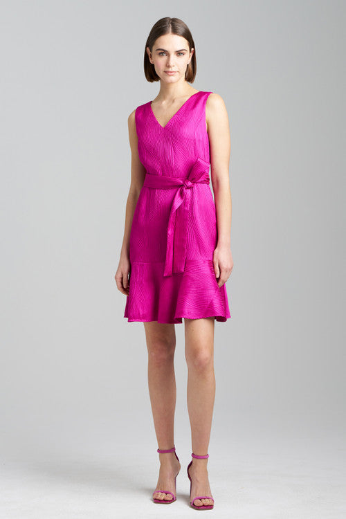 Buy Scroll Jacquard Ruffle Dress in Magenta Online Magenta