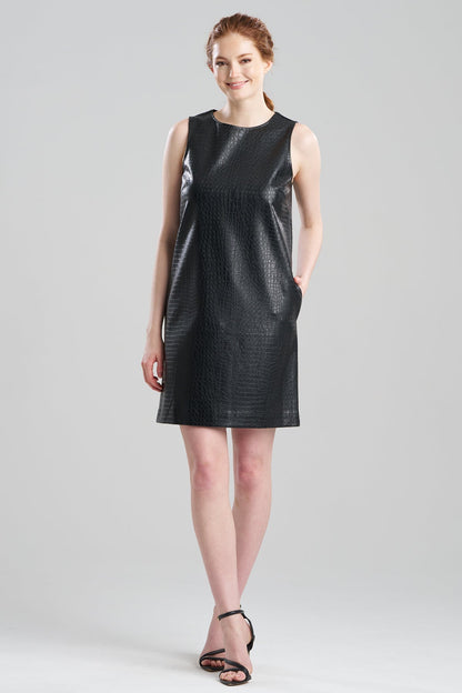 Faux Croc Leather Shift Dress Black