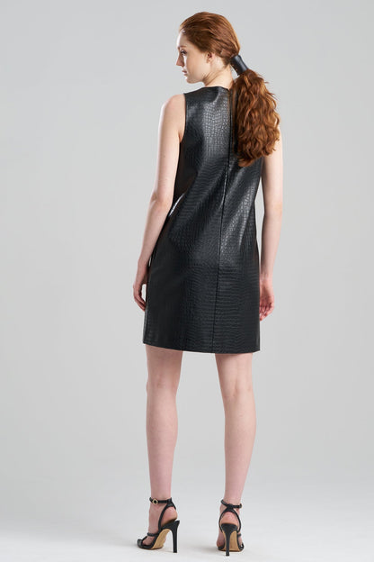 Faux Croc Leather Shift Dress Black