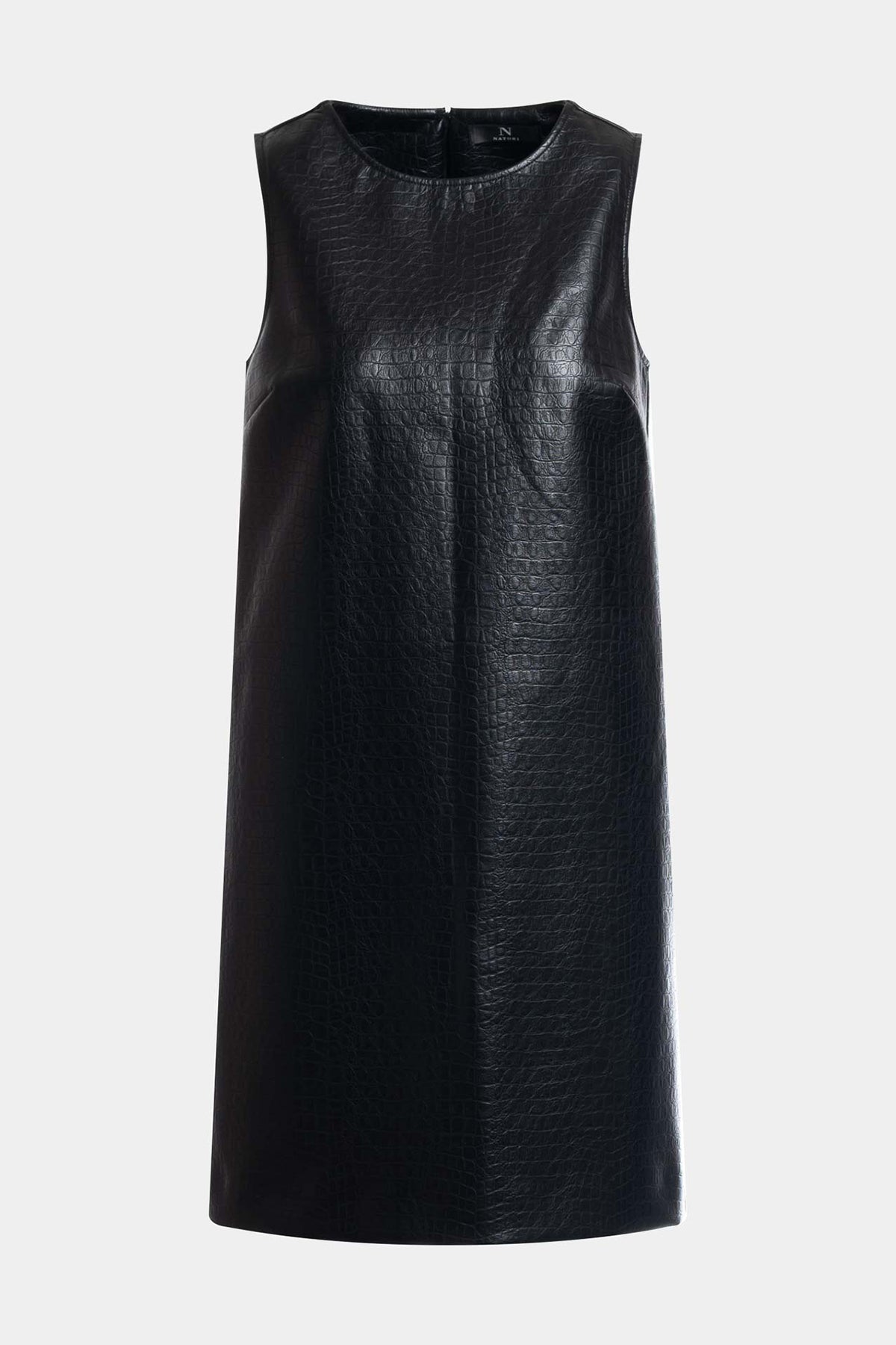Faux Croc Leather Shift Dress Black