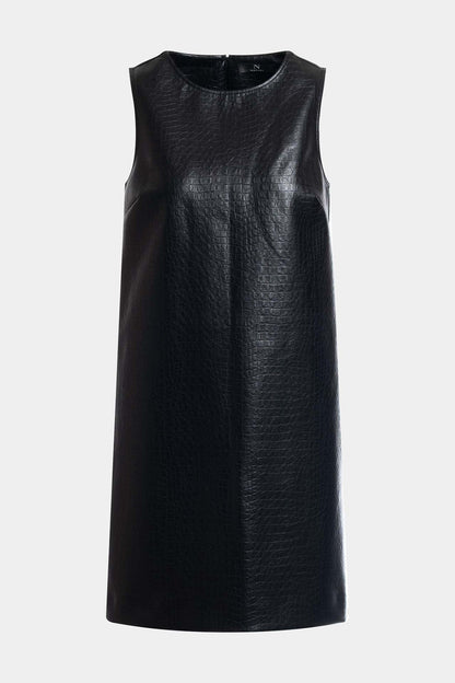 Faux Croc Leather Shift Dress Black