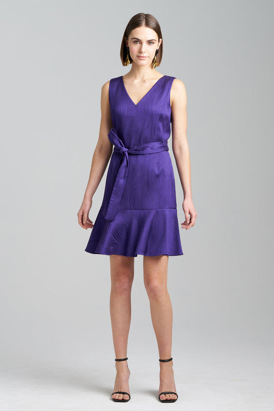 Buy Scroll Jacquard Ruffle Dress in Deep Purple Online Deep Purple