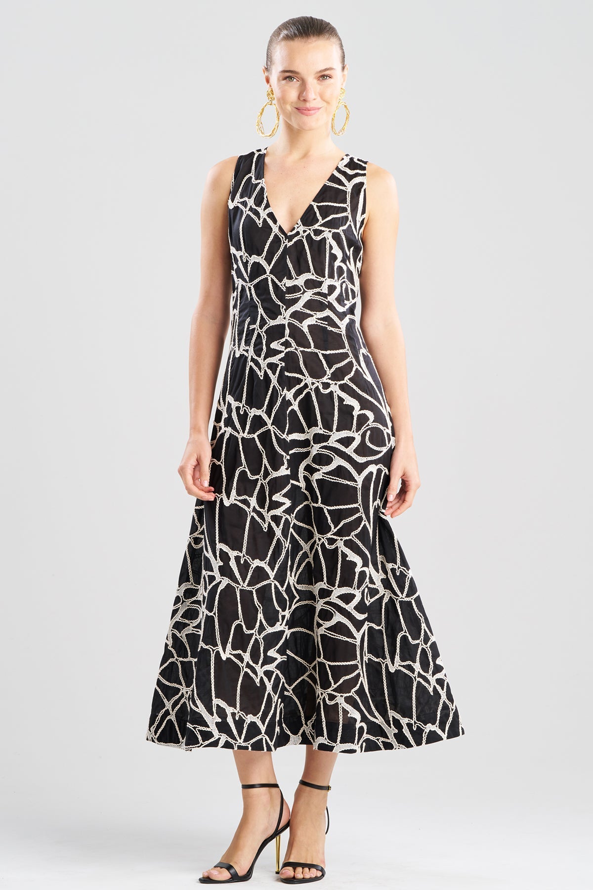Butterfly Embroidery Deep V-Neck Cotton Sundress Black