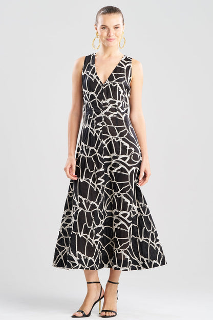 Butterfly Embroidery Deep V-Neck Cotton Sundress Black