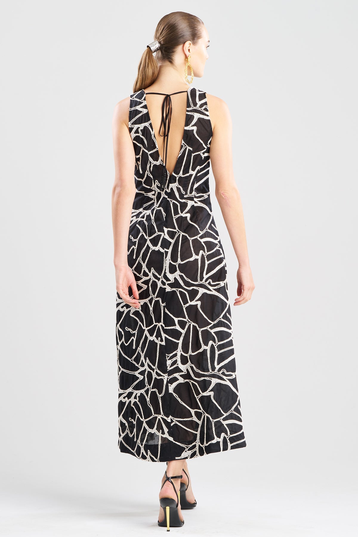Butterfly Embroidery Deep V-Neck Cotton Sundress Black