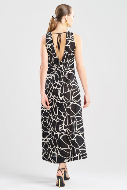 Butterfly Embroidery Deep V-Neck Cotton Sundress Black