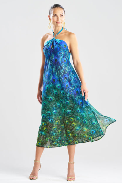 Peacock Cotton Voile Beaded Maxi Dress Teal