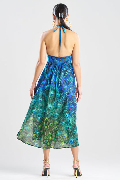 Peacock Cotton Voile Beaded Maxi Dress Teal