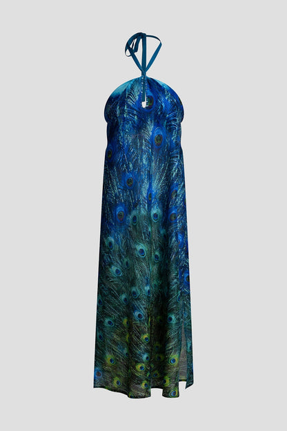 Peacock Cotton Voile Beaded Maxi Dress Teal