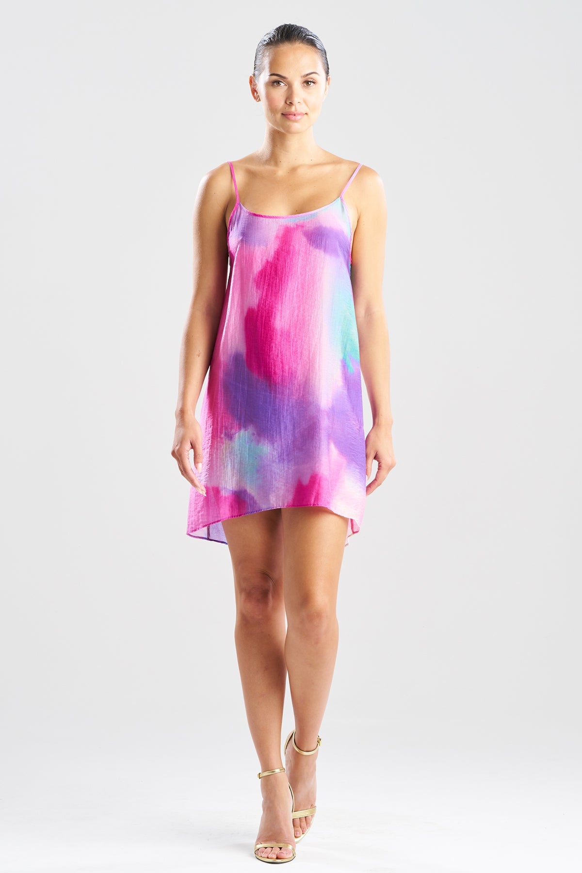 Watercolor Sheer Texture Scoop Mini Dress Pink