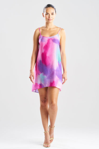 Watercolor Sheer Texture Scoop Mini Dress Pink