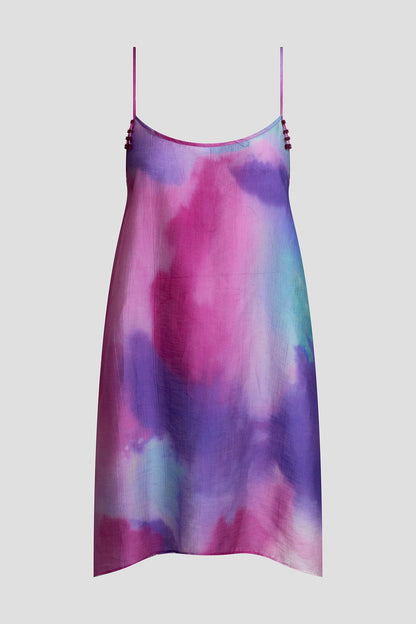 Watercolor Sheer Texture Scoop Mini Dress Pink